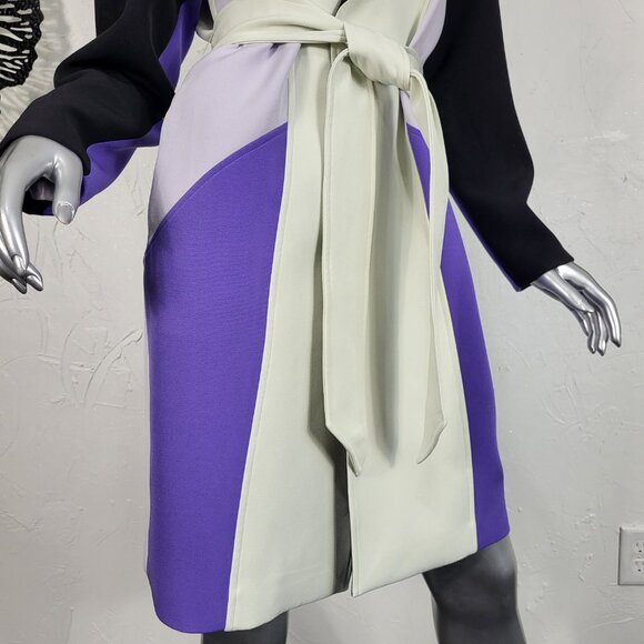 NWT~$695~TOCCIN~SZ S~STUNNING PURPLE BLACK BELTED COLORBLOCK TRENCH COAT JACKET - Picture 9 of 16